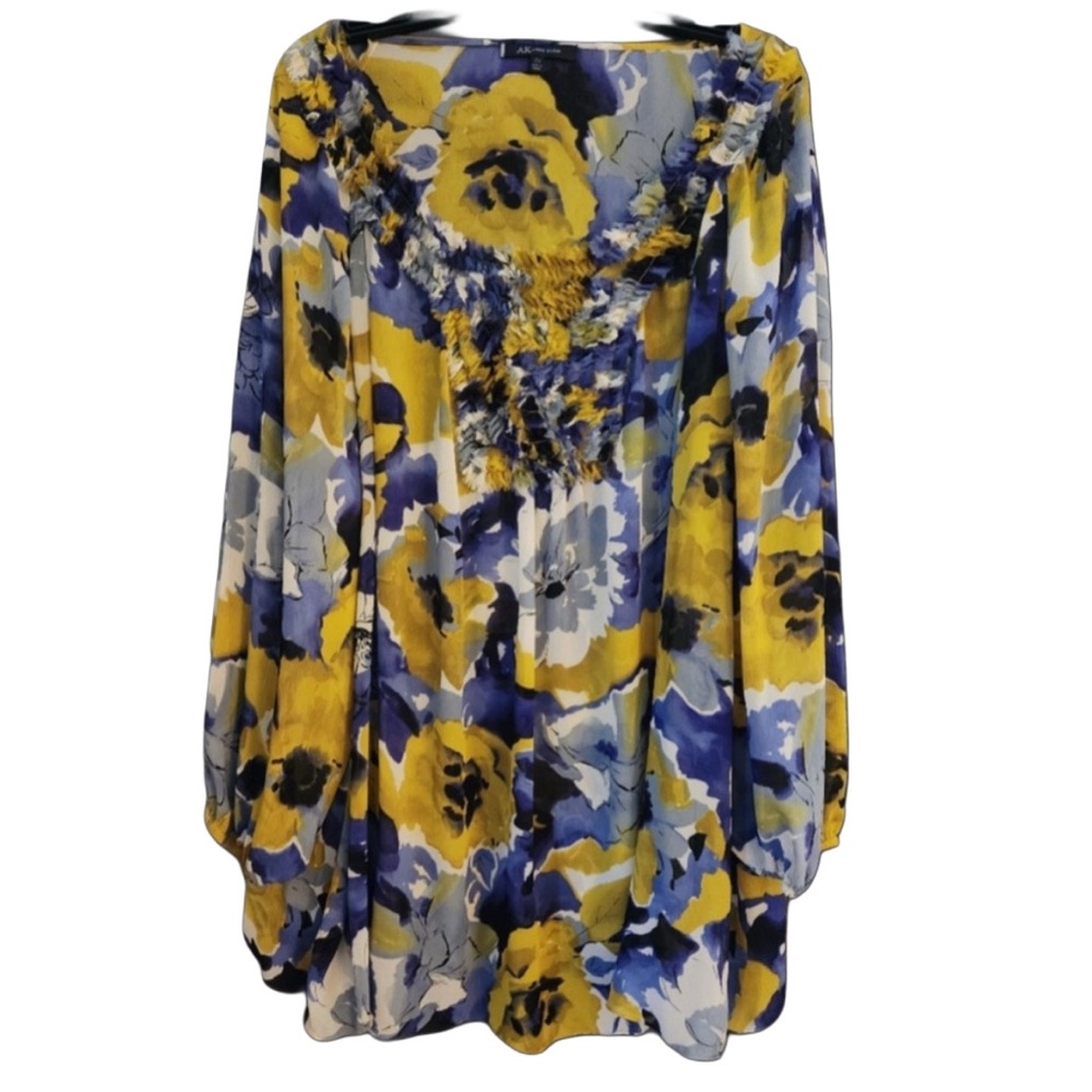 Anne Klein Relaxed Sheer Floral Print Long Sleeve Blouse Size 2X